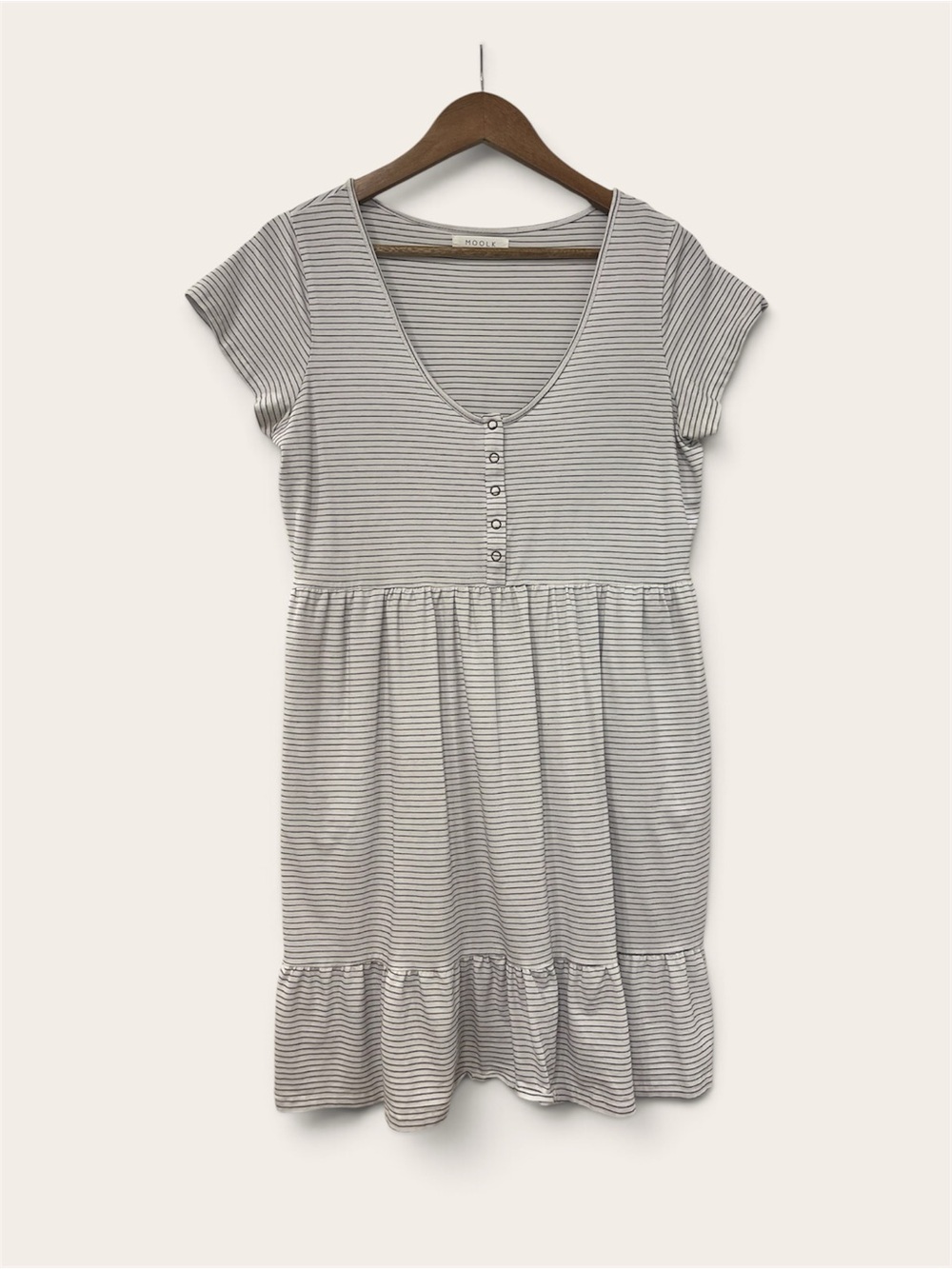 Moolk Black & White Striped Scoop Neck Dress with Snap Front (Nursing Friendly)